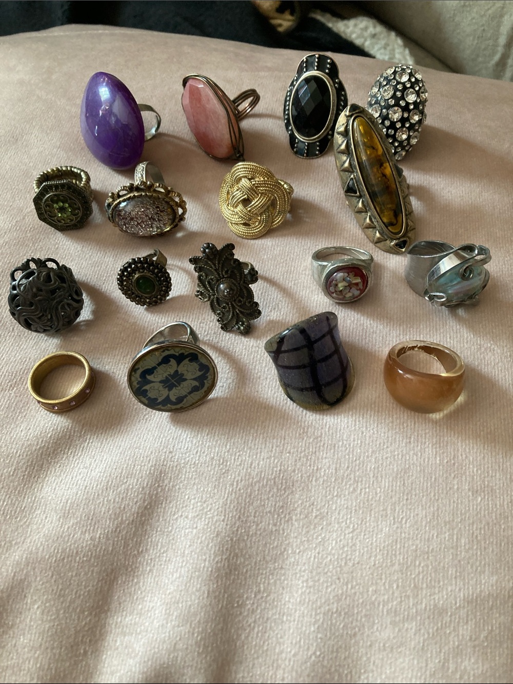 Assorted Women's Fashion Rings in Purple, Pink, Black, Gold, Brown, Silver